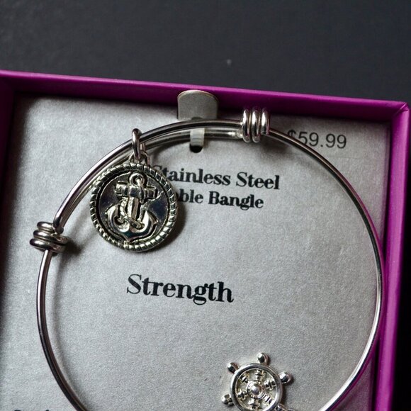 Shine Fine Stainless Steel Adjustable Bangle STRENGTH New - Picture 2 of 3